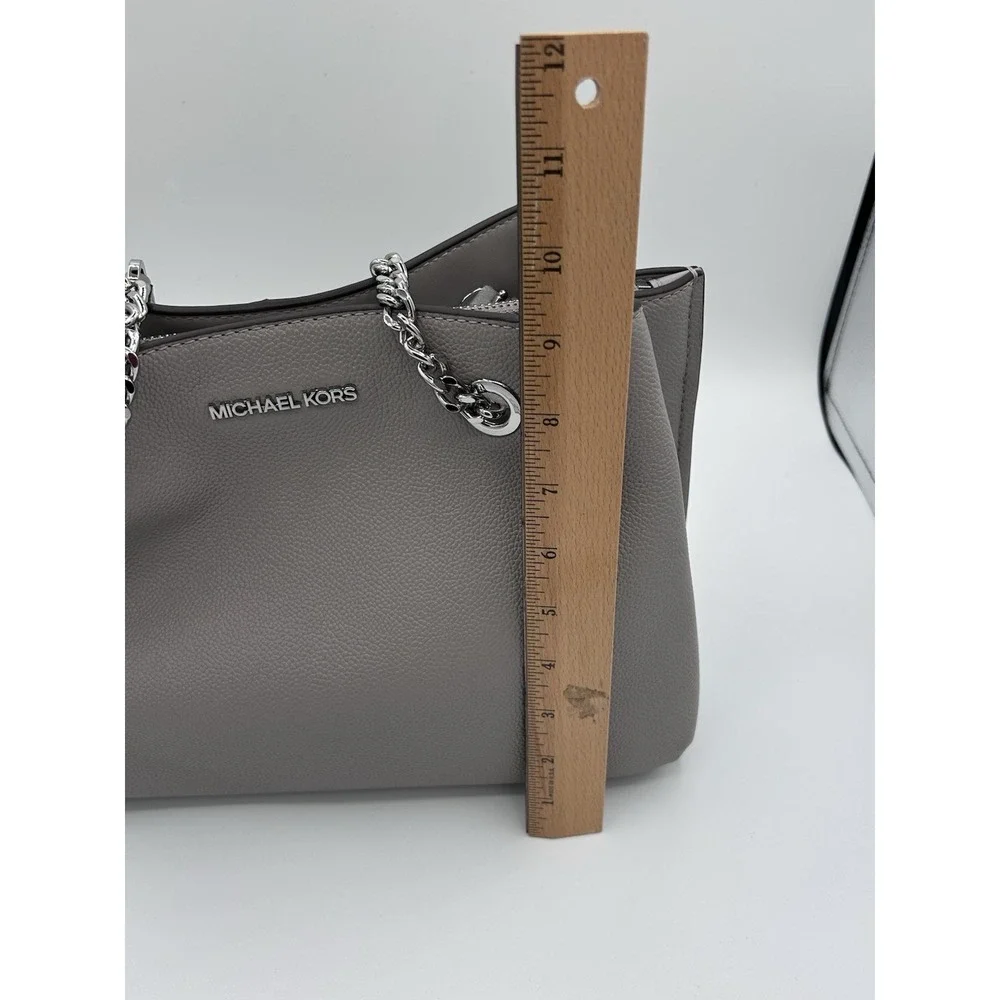 Michael Kors Teagan‎ Long Drop Satchel Pearl Grey Pebbled Leather NEW MSRP $448.